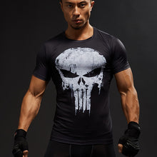 Load image into Gallery viewer, the Punisher running shirt Men&#39;s sportswear Stretch tight T-shirt High elasticity Short sleeve 3D painting gym shirts boby build