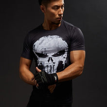 Load image into Gallery viewer, the Punisher running shirt Men&#39;s sportswear Stretch tight T-shirt High elasticity Short sleeve 3D painting gym shirts boby build